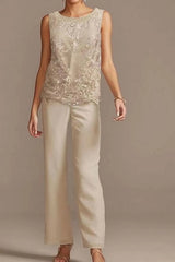 Chiffon Mother of the Bride Pantsuit 3/4 Sleeve Wedding Guest Pantsuit with Appliques