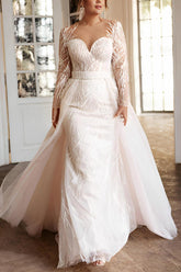 Classy Illusion Neckline Long Sleeve Lace Bridal Gowns
