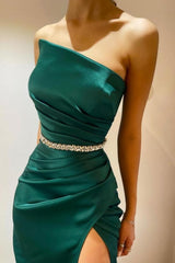 Column Satin Sleeveless Formal Dress With Slit