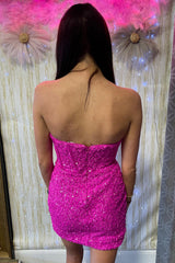 Corset Fuchsia Homecoming Dress Sequin Tight Short Prom Dress