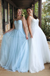 Corset Prom Dress Spaghetti Straps Tulle Long Formal Dress