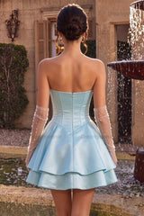 Corset Satin Ruffled Sky Blue A Line Short Homecoming Dress