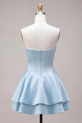 Corset Satin Ruffled Sky Blue A Line Short Homecoming Dress