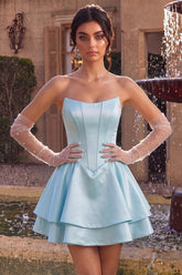 Corset Satin Ruffled Sky Blue A Line Short Homecoming Dress
