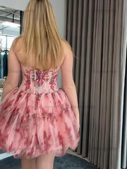 Corset Strapless A Line Short Homecoming Dress with Ruffles