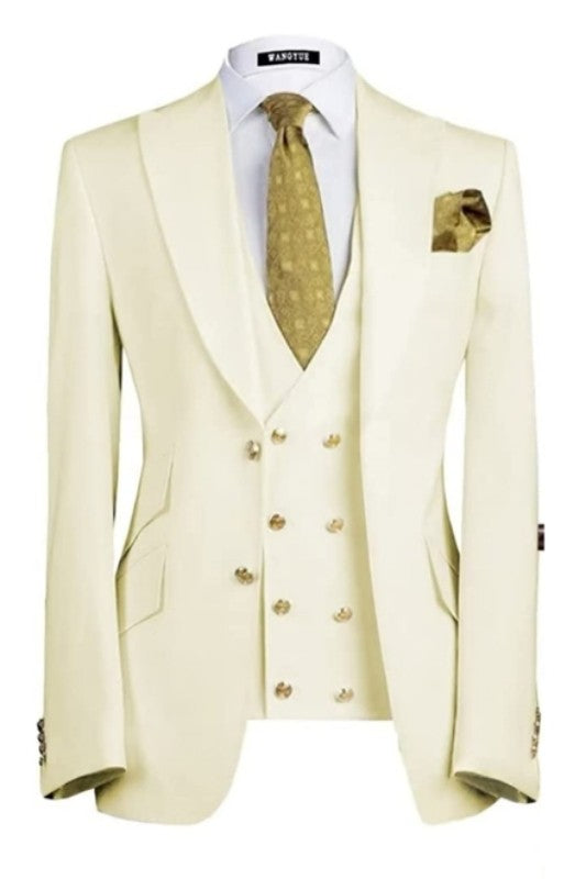 Cream Three Piece Peaked Lapel Prom Suit