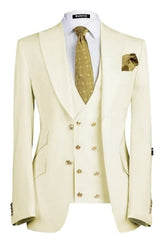 Cream Three Piece Peaked Lapel Prom Suit