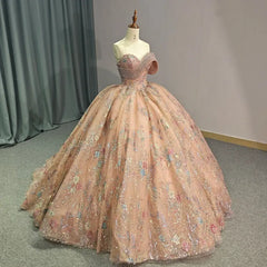 Crystals Beading Sleeveless Quinceanera Dress Ball Gown Floral Sequins Sweet 16 Party Dress