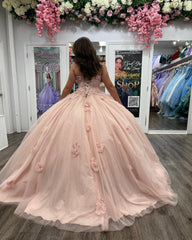 Cute & Chic Ball Gown Sweetheart Neck Flower Lace Appliques Beaded Pink Tulle Birthday Party Gown Quinceanera Dress For Sweet 16