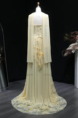 Yellow Lace A Line Prom Dress Sweetheart Lace Appliqued Formal Dress with 3D Flowers