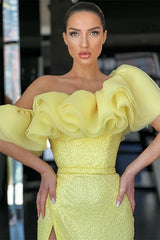 Daffodil Off The Shoulder Mermaid Evening Dress with Sequins and Split