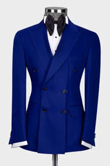 Dark Blue Double Breasted Peaked Lapel Prom Suit