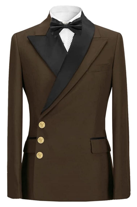 Dark Brown Close Fitting Peaked Lapel Prom Suit for Men