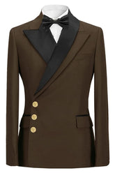 Dark Brown Close Fitting Peaked Lapel Prom Suit for Men