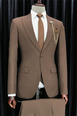 Dark Brown Slim Fit Peaked Lapel Business Suit