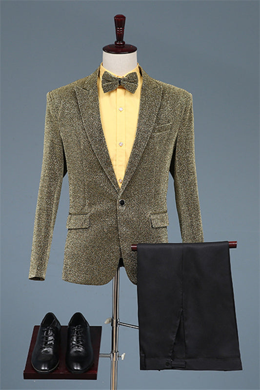 Dark Gold Peaked Lapel 2 Piece Sequins Chic Prom Suit