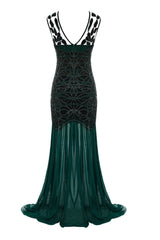 Dark Green Cape Sleeves Long 1920 Flapper Evening Dress