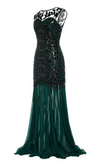 Dark Green Cape Sleeves Long 1920 Flapper Evening Dress