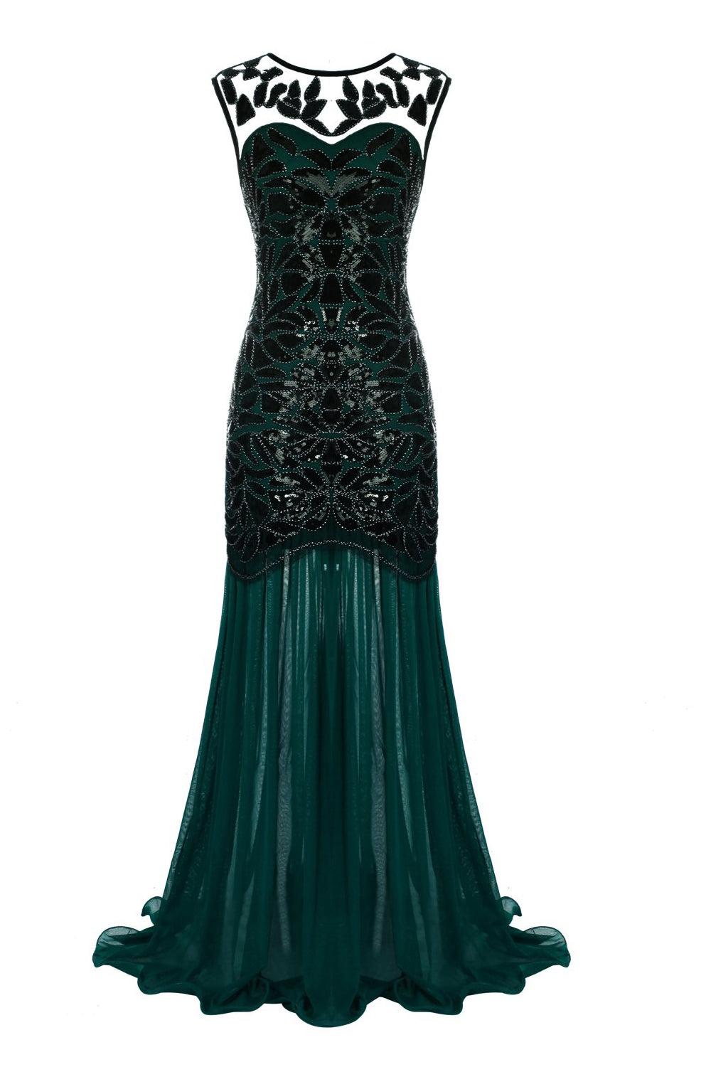 Dark Green Cape Sleeves Long 1920 Flapper Evening Dress