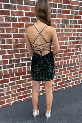 Dark Green Homecoming Dress Sequined Tight Short Prom Dress