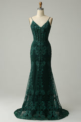 Dark Green Mermaid Sequin Long Prom Dress