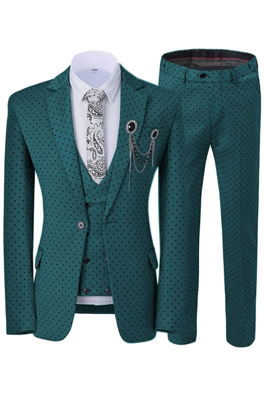 Dark Green Notched Lapel 3 Piece Prom Suit
