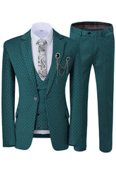 Dark Green Notched Lapel 3 Piece Prom Suit