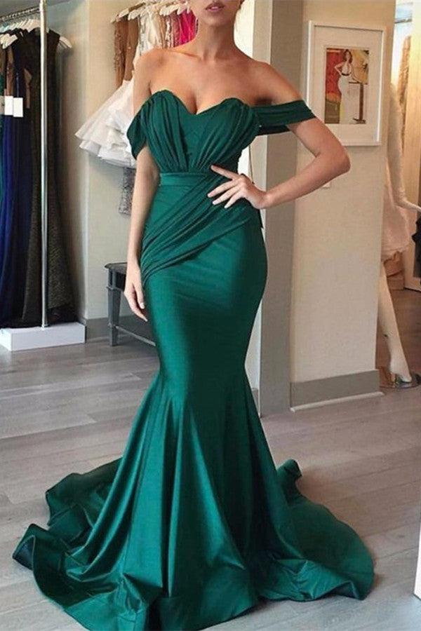 Dark Green Off the Shoulder Mermaid Evening Dress