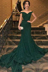 Dark Green Off the Shoulder Mermaid Evening Dress