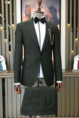 Dark Green Peaked Lapel 2 Piece Newest Prom Suit