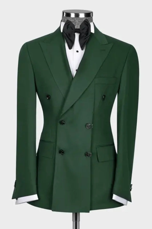 Dark Green Peaked Lapel Double Breasted Prom Suit