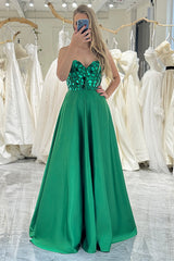 Dark Green Prom Dress A Line Sweetheart Long Mirror Evening Dress