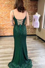 Dark Green Prom Dress Corset Sequined Long Mermaid Evening Dress