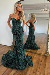 Fuchsia Sweetheart Prom Dress Mermaid Sequin Evening Dress
