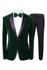 Dark Green Slim Fit Velvet Prom Suit with Peaked Lapel