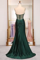Dark Green Sweetheart Satin Mermaid Sleeveless Prom Dress