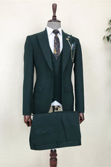 Dark Green Three Piece Peaked Lapel Business Suit