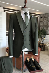 Dark Green Three Piece Peaked Lapel Prom Suit
