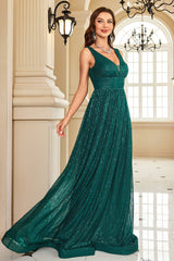 Dark Green Wedding Guest Dress Long Sequined Long Prom Dress