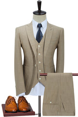 Dark Khaki Three Piece Peaked Lapel Suit