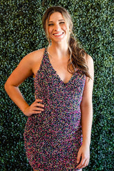 Dark Purple Homecoming Dress Sequined Backless Tight Short Prom Dress