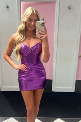 Dark Purple Homecoming Dress Sweetheart Corset Tight Short Prom Dress