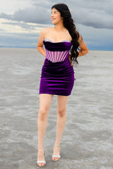 Dark Purple Tight Velvet Cocktail Dress Short Corset Christmas Party Dress With Beading
