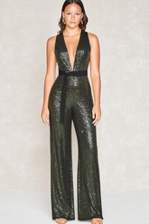 Deep V-Neck Olive Wedding Guest Dress Gala Jumpsuits With Belt