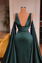 Deep V Neck Sleeveless Long Evening Gowns Mermaid Prom Dress With Ruffles