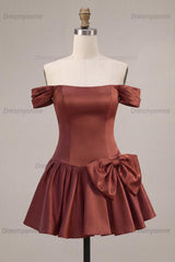 Desert Rose A-Line Satin Short Homecoming Dress with Bow