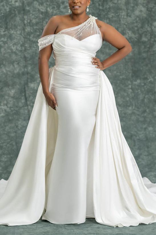 Detachable Satin Wedding Dress With Beading