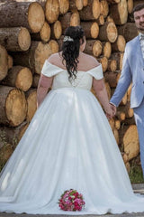 Dreamyannie A Line Plus Size Wedding Dress Off the Shoulder Lace Up Bridal Gown
