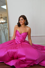 Dreamyannie A Line Sweetheart Fuchsia Prom Dress Satin Long Formal Dress