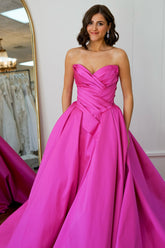 Dreamyannie A Line Sweetheart Fuchsia Prom Dress Satin Long Formal Dress